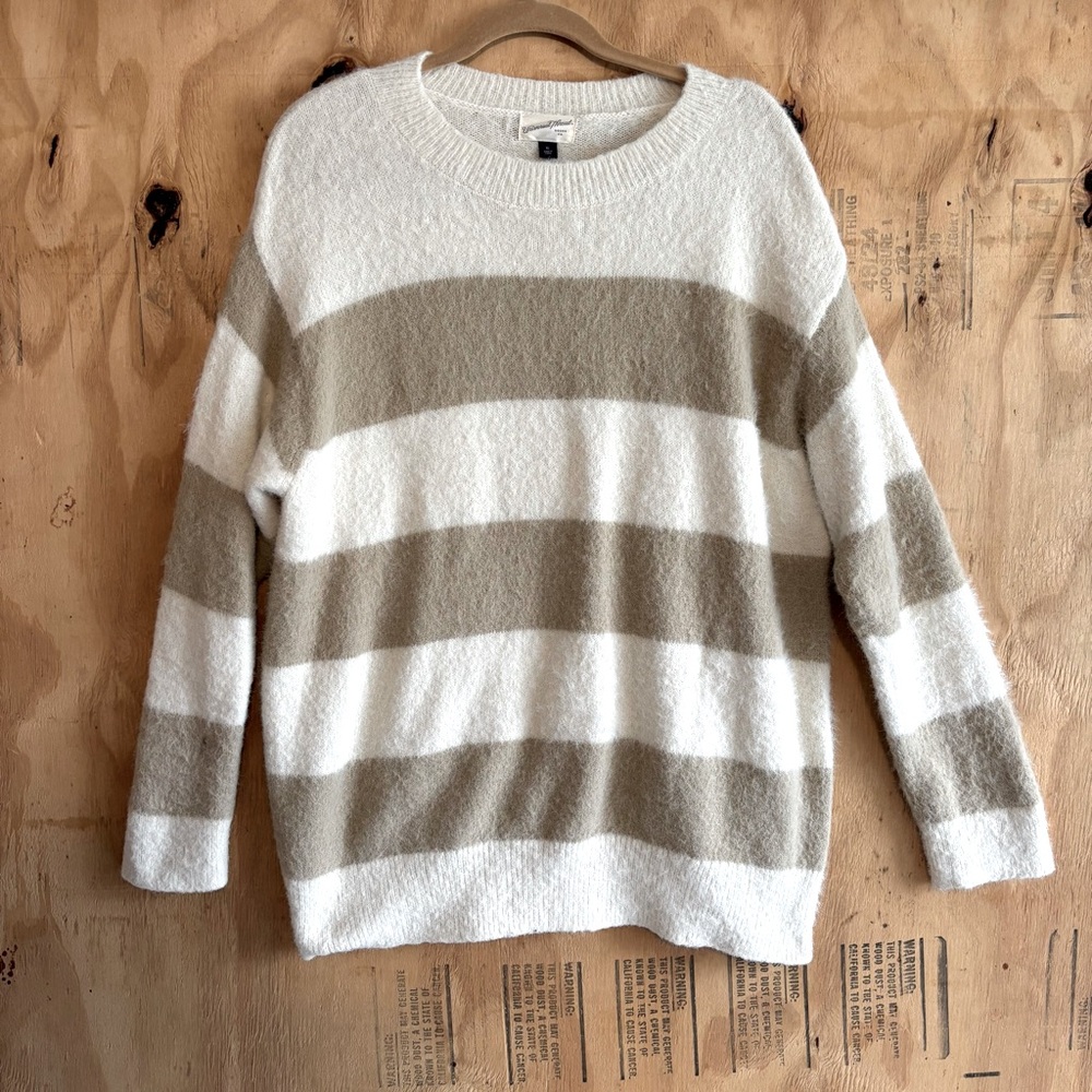 Universal Thread Striped Sweater Tunic Oversized Beige & Cream Sz XL